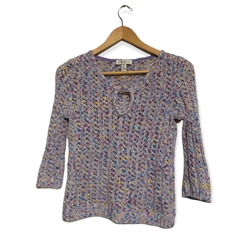 St. John Sport by Marie Gray crocheted knit keyhole pullover Size Small